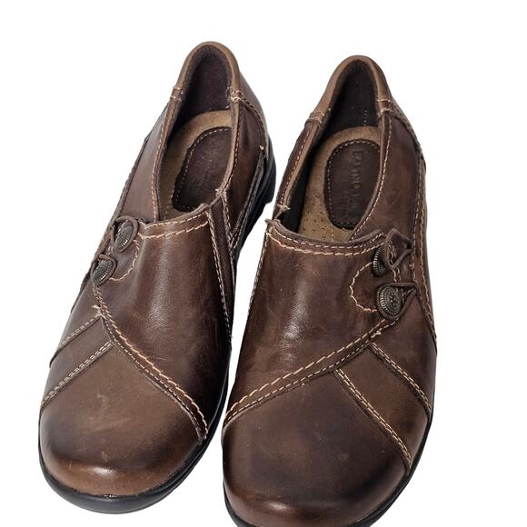 Earth Origins Grace Shoes 8 M Brown Pebbled Leather Adj Strap Slip On Clogs - Picture 3 of 7